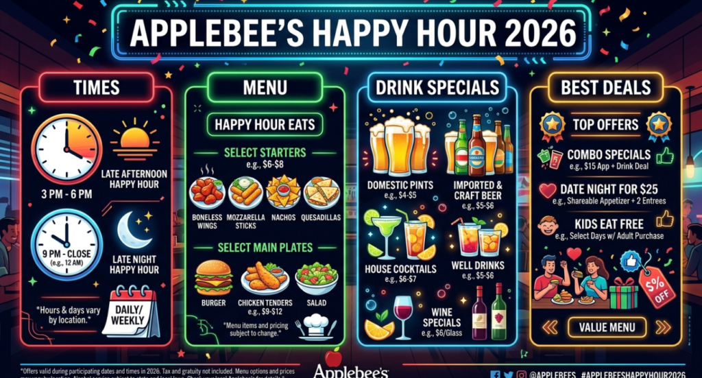 Applebee’s Happy Hour 2026 | Times, Menu, Drink Specials & Best Deals