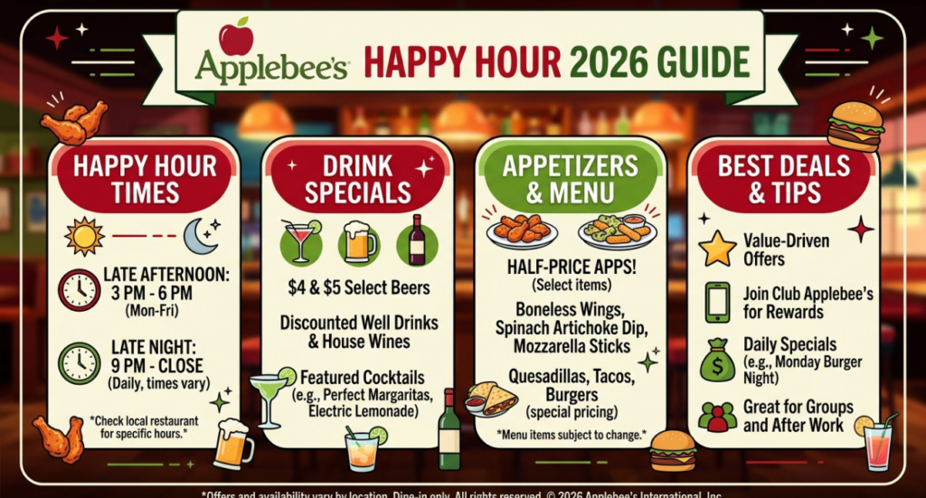 Applebee’s Happy Hour 2026 | Times, Menu, Drink Specials & Best Deals