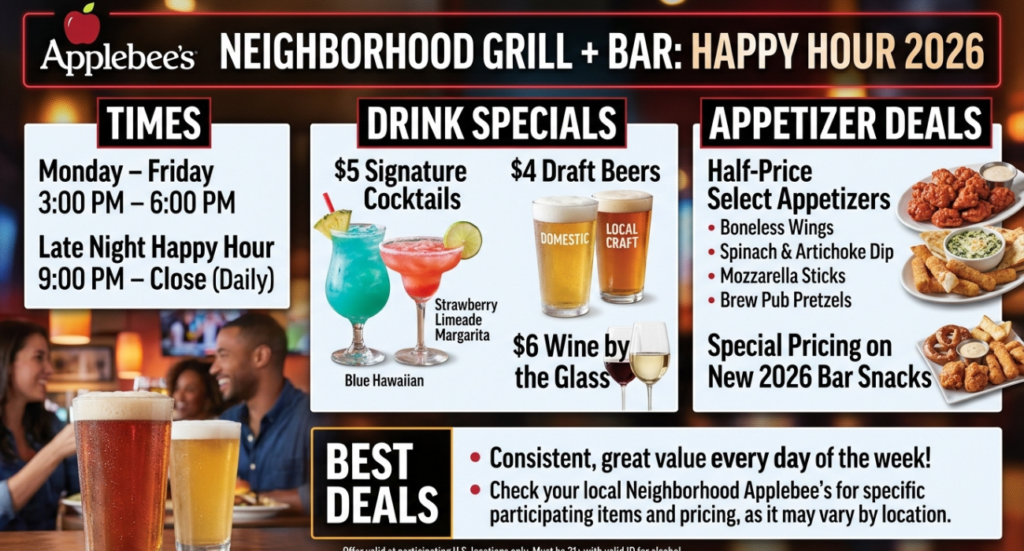 Applebee’s Happy Hour 2026 | Times, Menu, Drink Specials & Best Deals