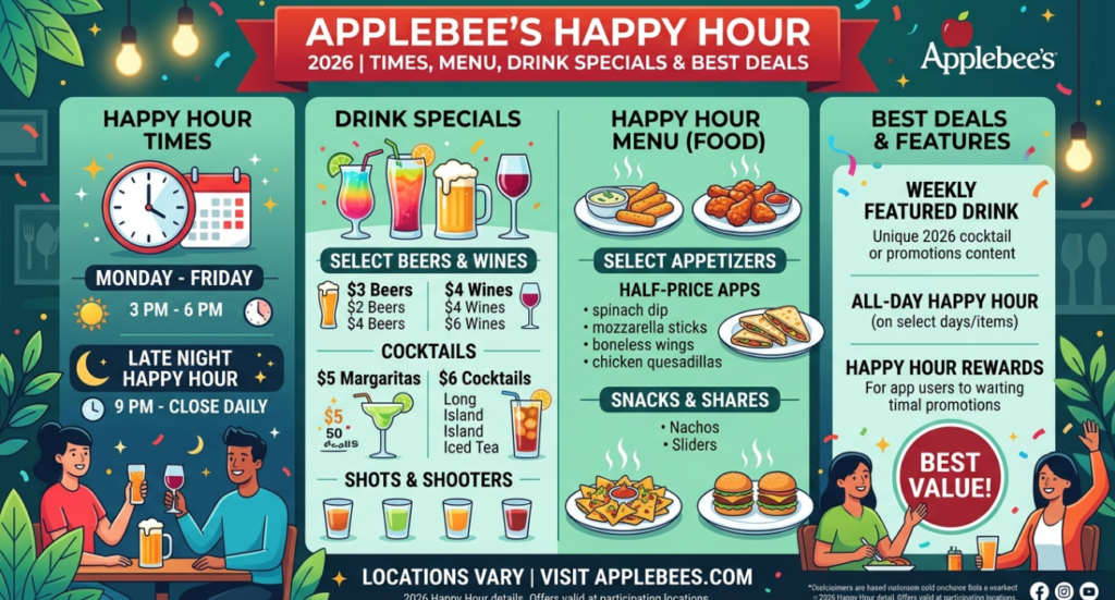 Applebee’s Happy Hour 2026 | Times, Menu, Drink Specials & Best Deals