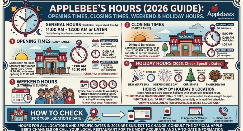 Applebee’s Hours (2026 Guide): Opening Times, Closing Times, Weekend & Holiday Hours