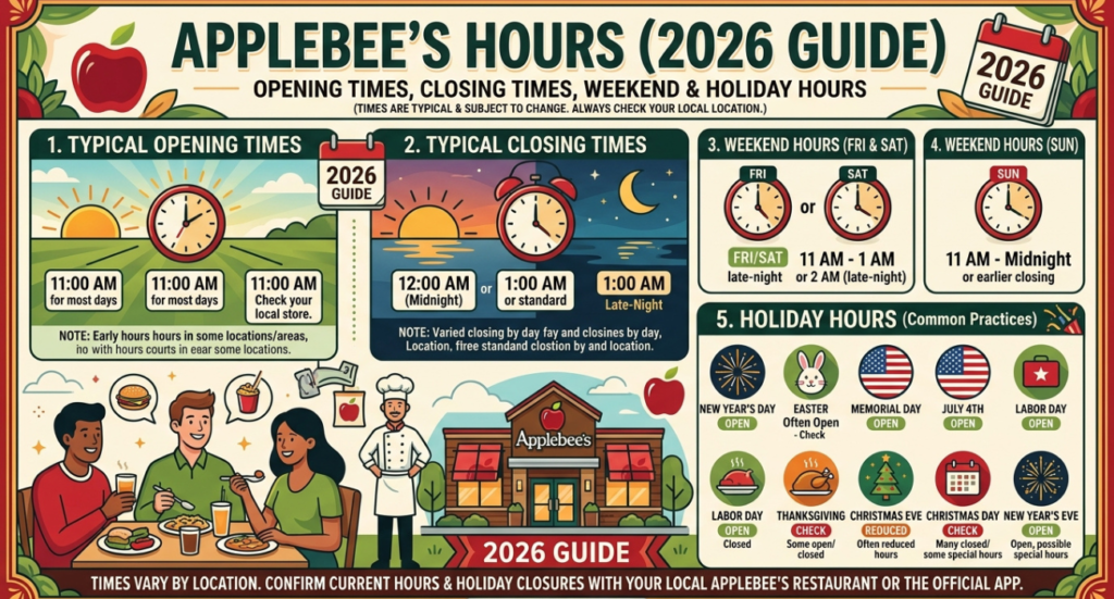 Applebee’s Hours (2026 Guide): Opening Times, Closing Times, Weekend & Holiday Hours