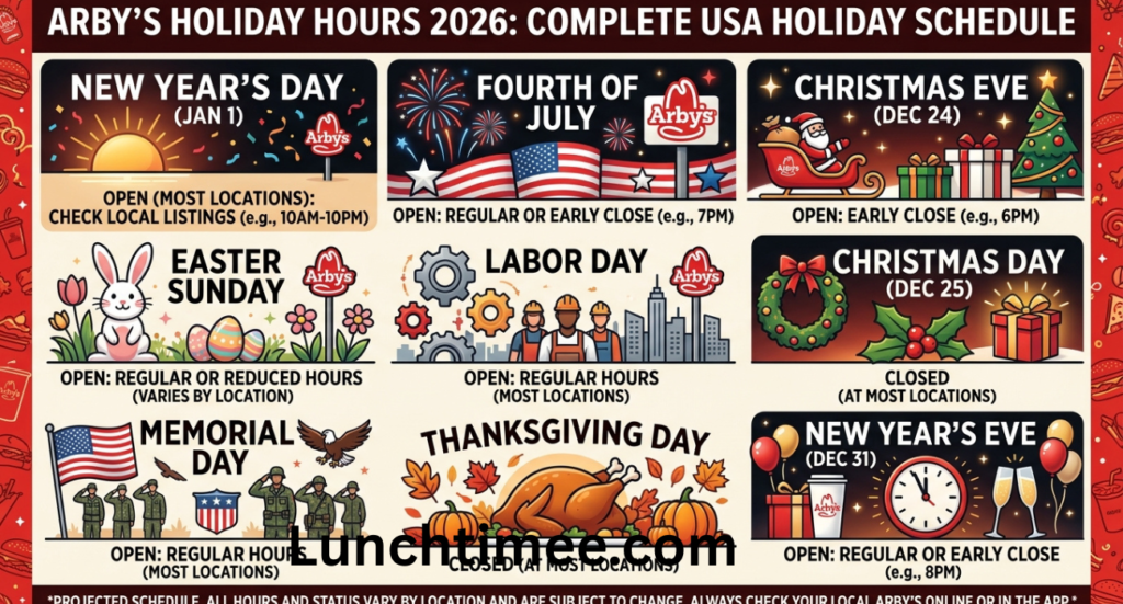 Arby’s Holiday Hours 2026: Complete USA Holiday Schedule for Christmas, Thanksgiving, Easter, and More
