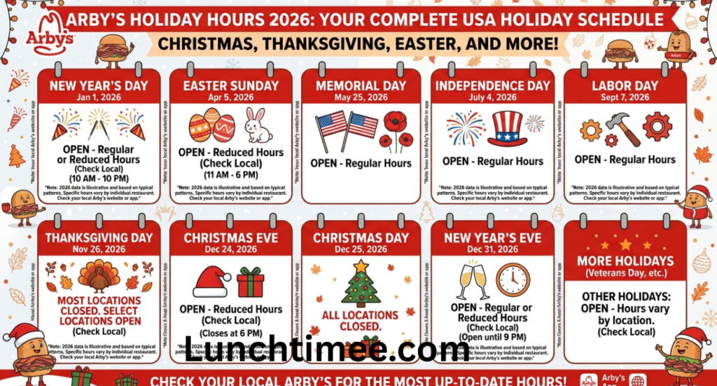 Arby’s Holiday Hours 2026: Complete USA Holiday Schedule for Christmas, Thanksgiving, Easter, and More