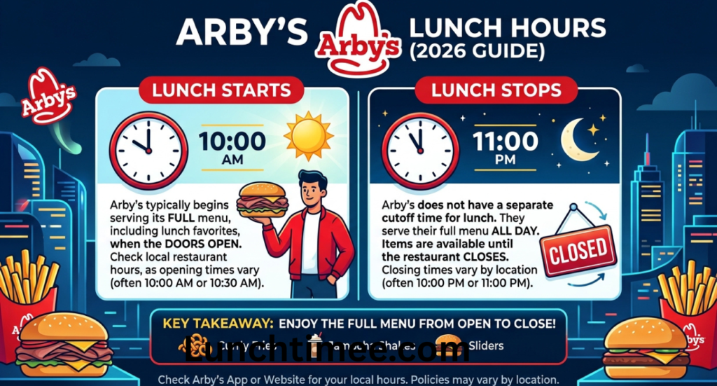 Arby’s Lunch Hours (2026 Guide): What Time Does Arby’s Start and Stop Serving Lunch?