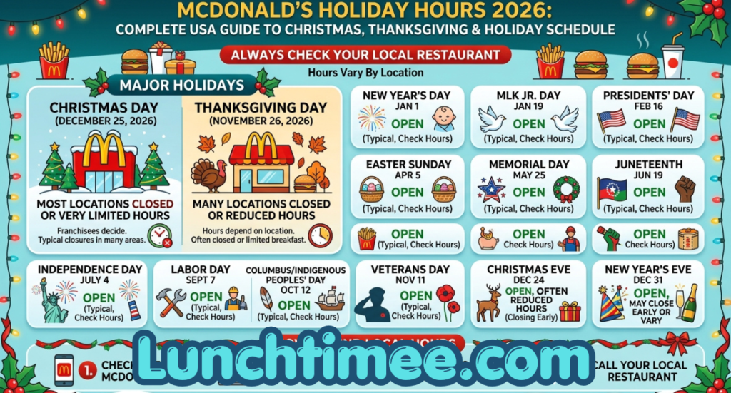 McDonald’s Holiday Hours 2026: Complete USA Guide to Christmas, Thanksgiving & Holiday Schedule
