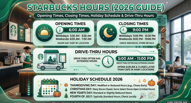 Starbucks Hours (2026 Guide): Opening Times, Closing Times, Holiday Schedule & Drive-Thru Hours