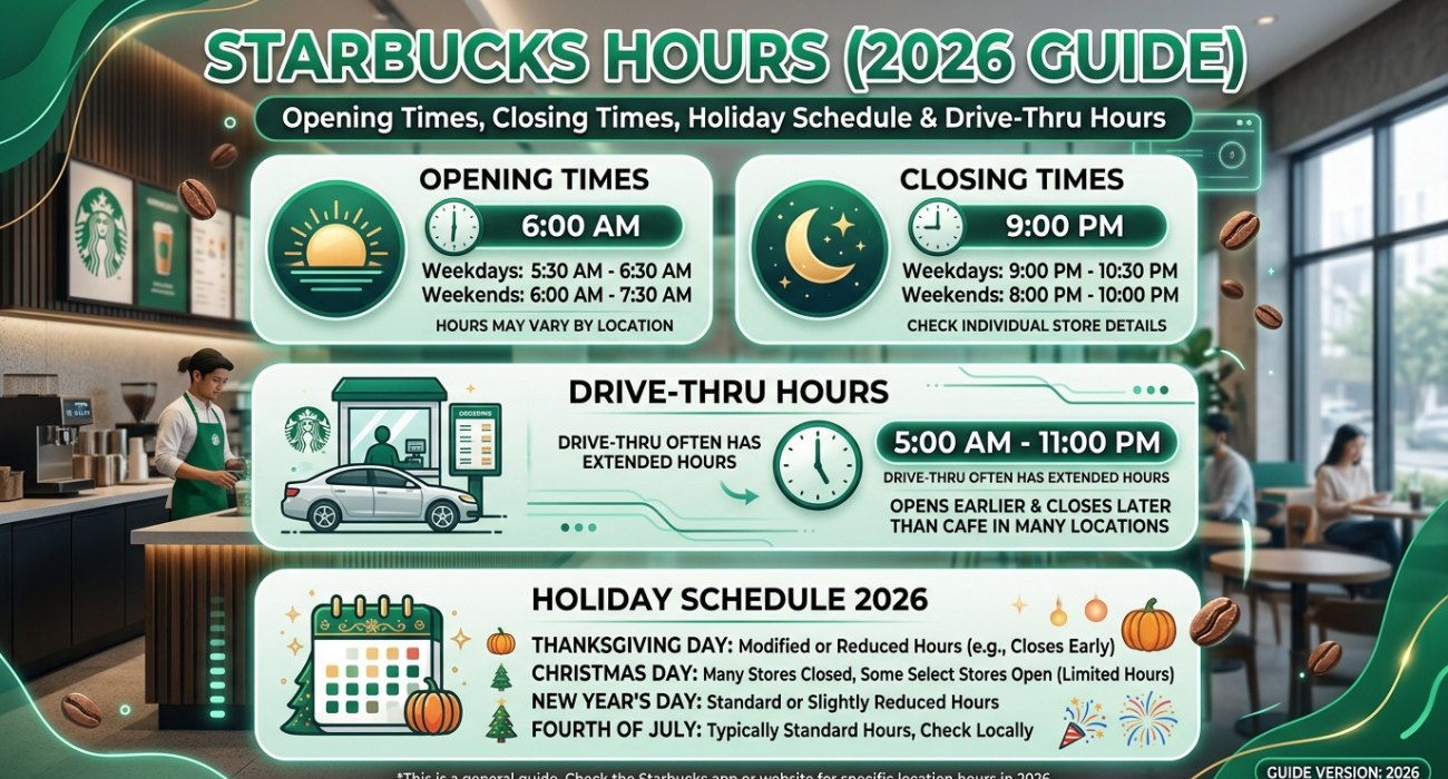 Starbucks Hours (2026 Guide): Opening Times, Closing Times, Holiday Schedule & Drive-Thru Hours