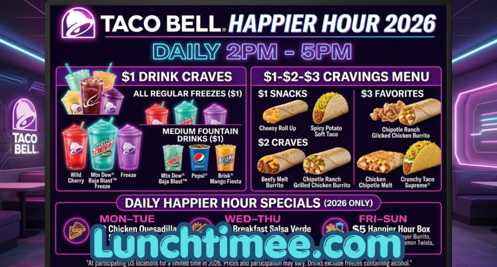 Taco Bell Happy Hour 2026: Time, $1 Drink Deals, Menu Prices & Daily Specials